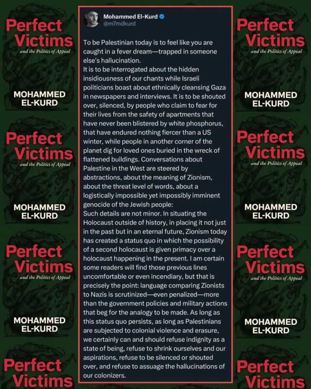 📚Book recommendation📚 If you haven’t read @mohammedelkurd new book, “Perfect Victims and the Politics of Appeal,” you should.

Places you can purchase 📚:

- if you buy the book from @workshops4gaza bookstore site, all proceeds from books are donated to a different Gaza initiative every month.

💻 [LINK IN BIO] https://open-books-a-poem-emporium.myshopify.com/products/w4g-pre-order-01-07-25-el-kurd-mohammed-perfect-victims